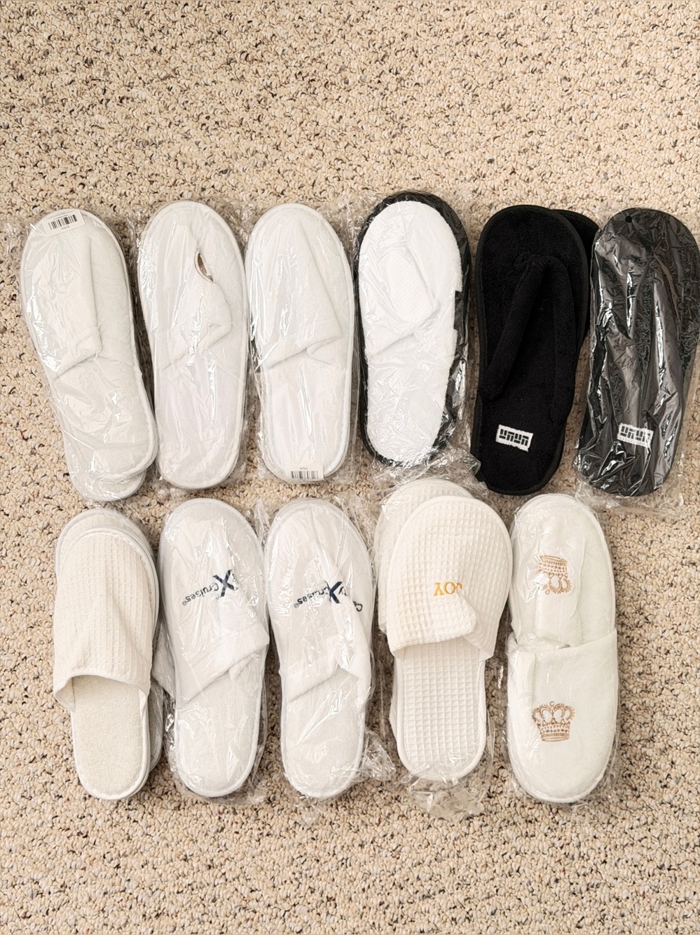 Bulk Hotel-Style Luxury Spa Slippers - 11 Pairs, Mixed Pack